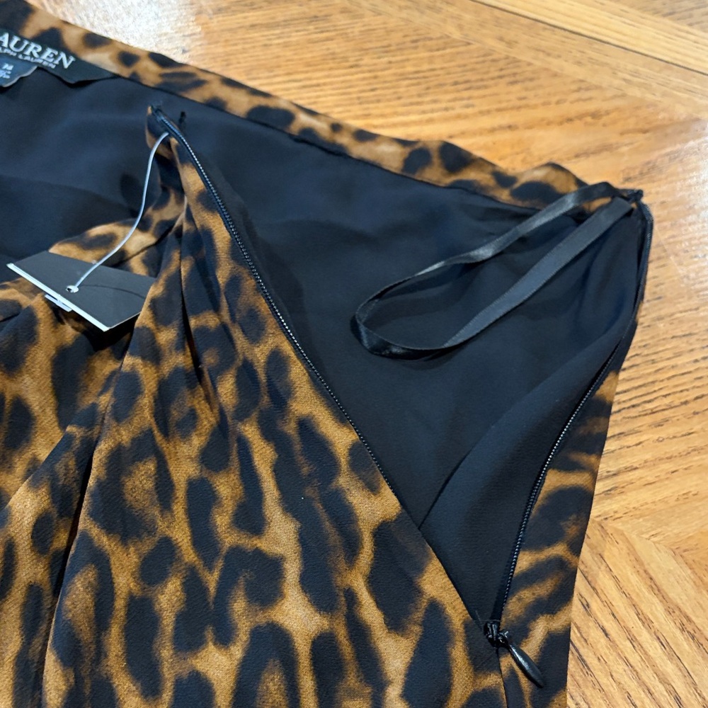 LRL Lauren Ralph Lauren Ocelot Animal Print Pleated Georgette Skirt Women's 14 - Picture 6 of 16